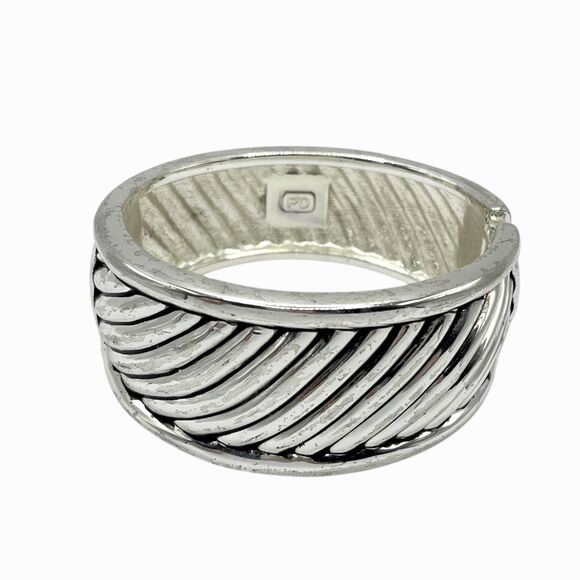 VTG Premier Designs Hinged Bangle Bracelet Silver Tone Wide Cuff Clamper PD - Picture 1 of 13